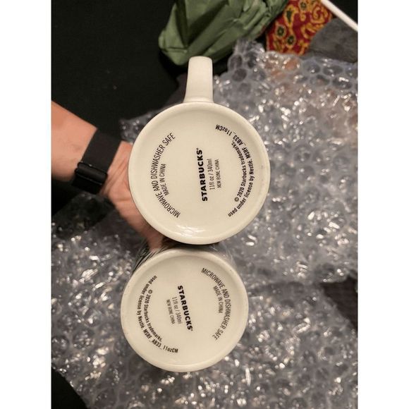 STARBUCKS 2020 Christmas Holiday Pine Branches Lights 11oz Coffee Mugs Pair - Picture 3 of 4